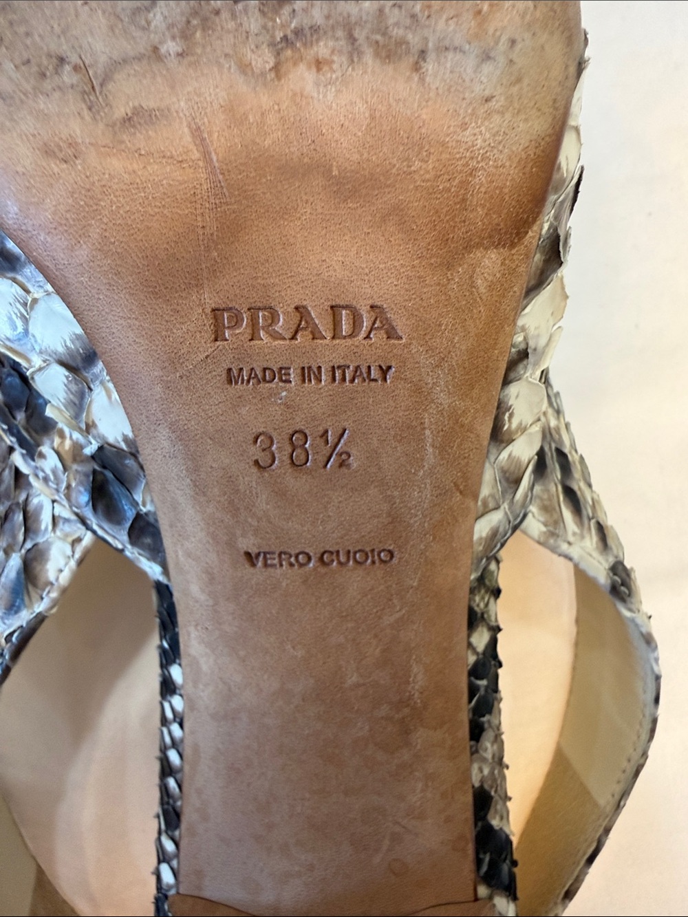 Prada Beige and Brown Snakeskin Slingback Pointed Pumps - Picture 6 of 6